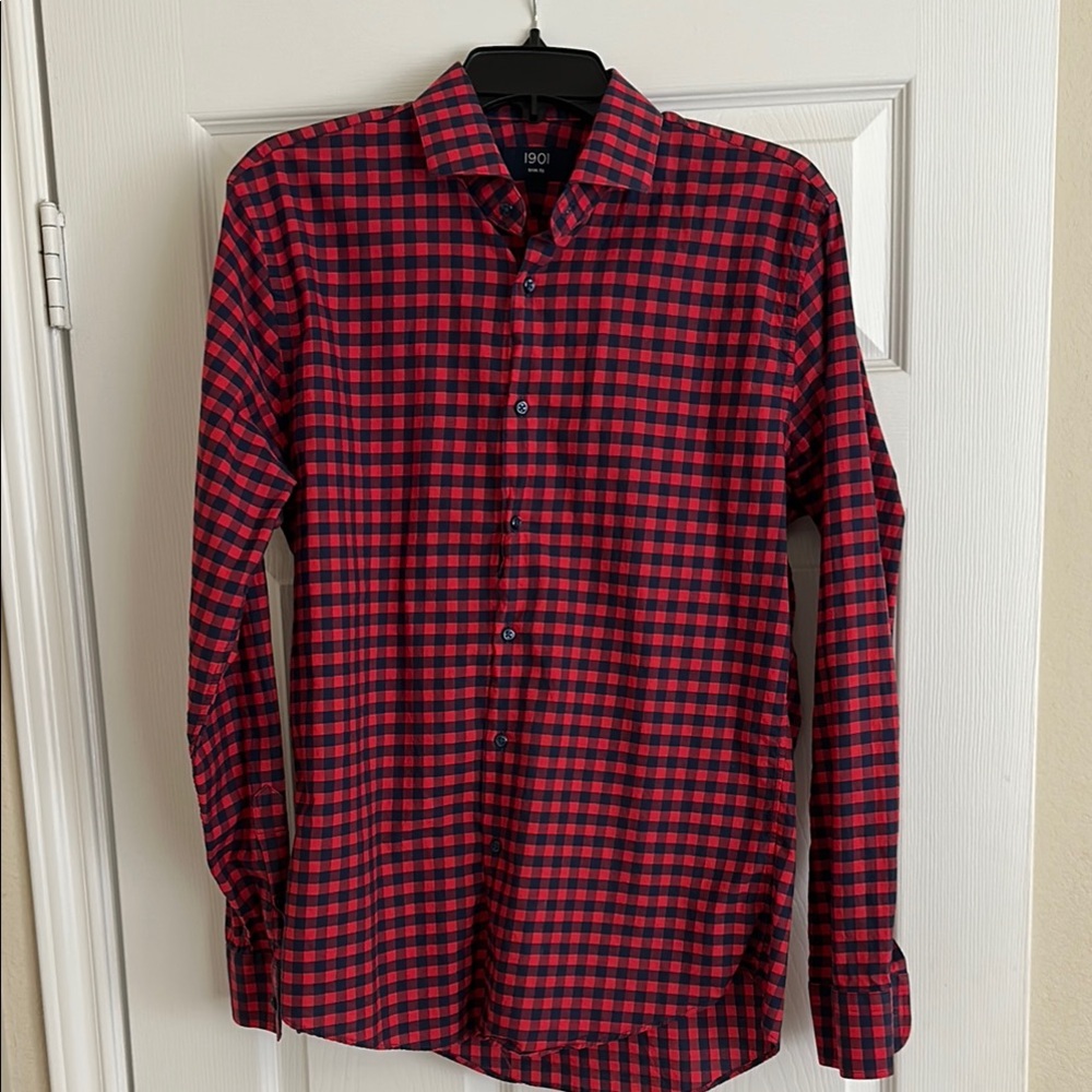 1901 Men's Red and Black Plaid Shirt
